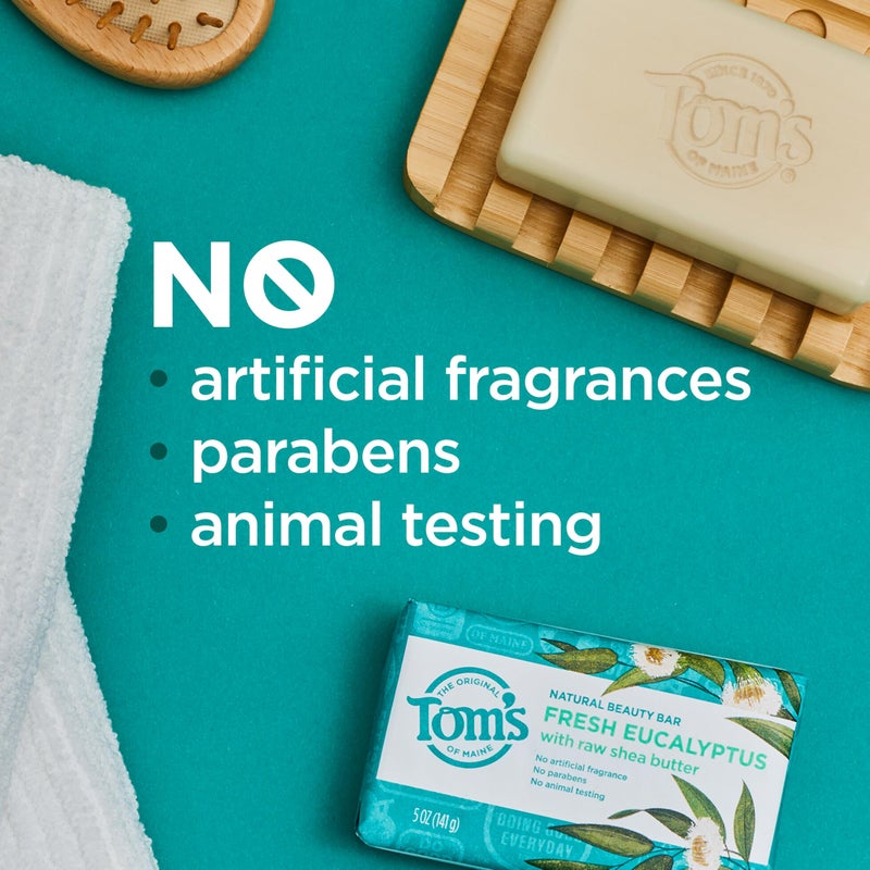 Tom's of Maine Tomâ€™s of Maine Moisturizing Natural Beauty Bar Soap For Women and Men, Fresh Eucalyptus, 5 oz Bar (Pack of 6) - Image 4